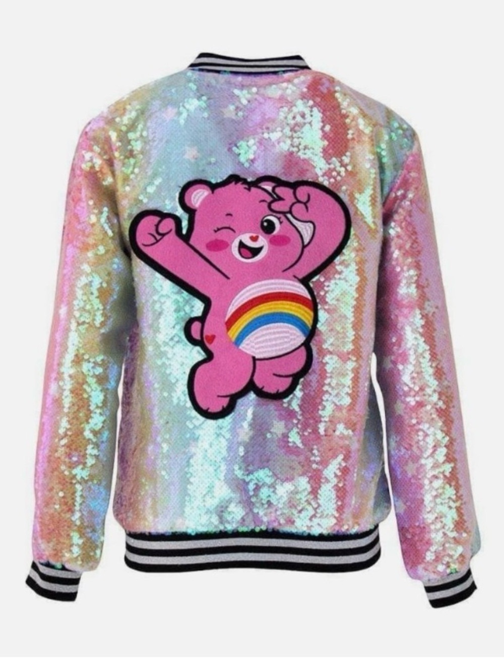 Lola + The Boys Iridescent Sequin Jacket with Pink Bear Care Bears NWOT Size 6